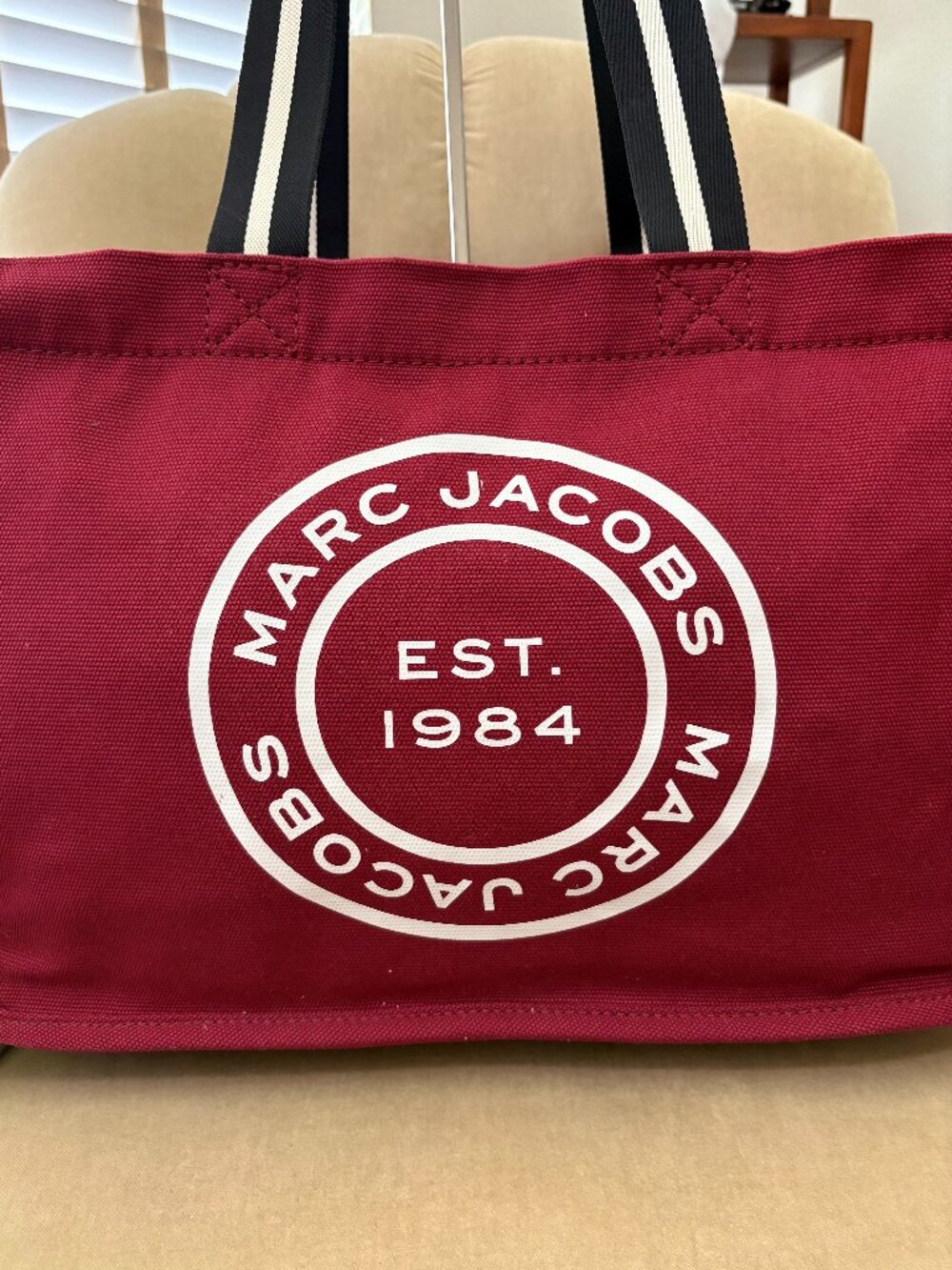 Auth. MARC JACOBS Iconic Signet Savvy Red Canvas Large Tote Bag...FABULOUS!